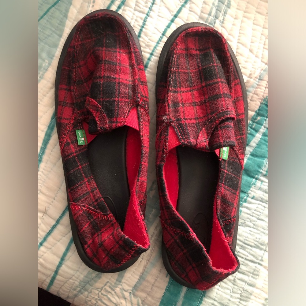 Red Plaid Slip-On Shoes